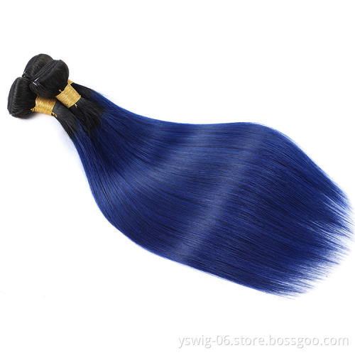 Peruvian Hair 1b/blue# Ombre Bundles Straight Hair Bundles with Closure, Remy Human Hair Weave Bundles With Closure
